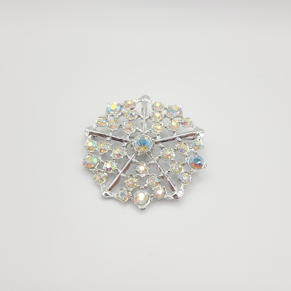 Silver Crystal Snowflake Brooch - Picture 2 of 6